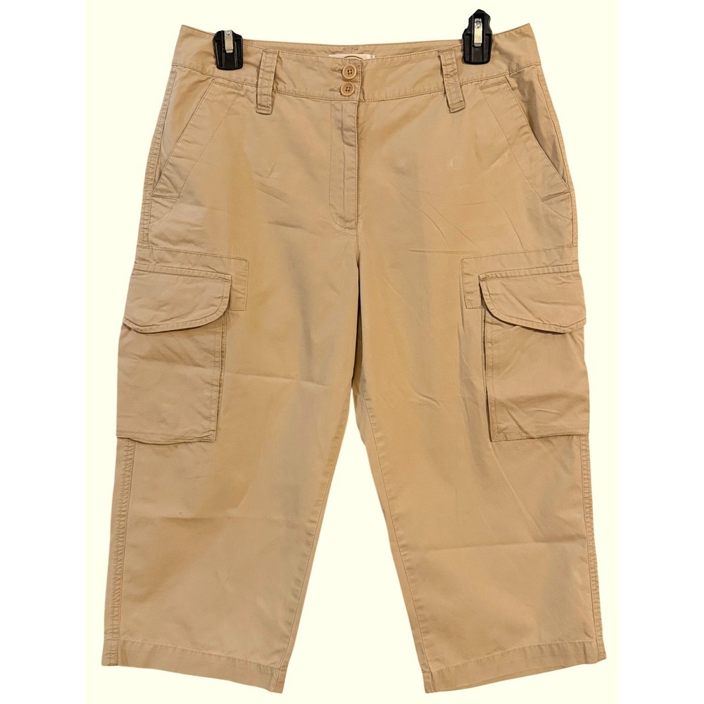 VTG Y2K Talbots Petite 8 Cargo Capri Pants Tan Camel Khaki Utility Gorp Cropped